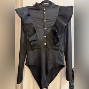 Elegant Black Ruffled Bodysuit